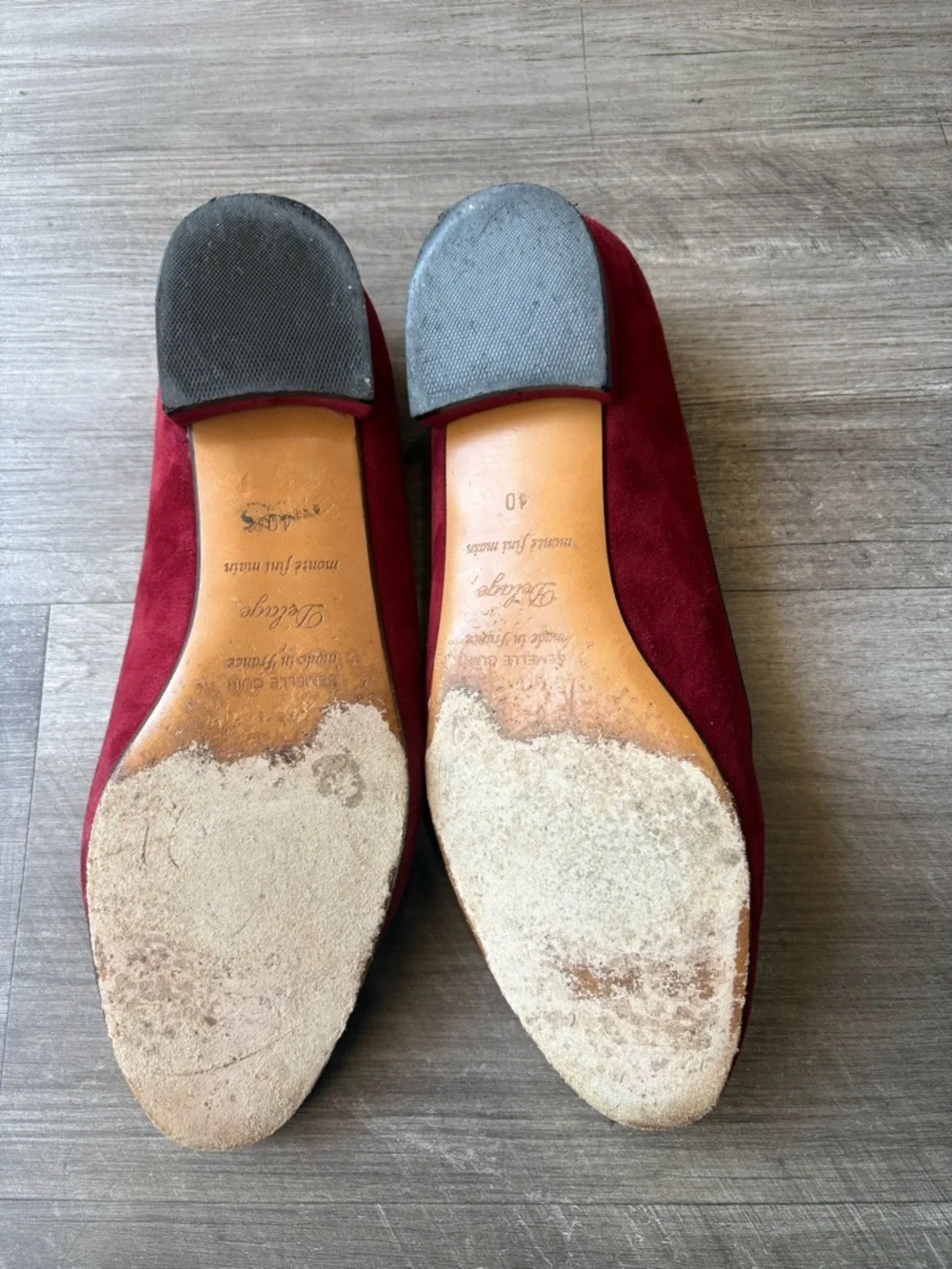 RARE Delage Paris Burgundy Suede Smoking Slippers Flats Made in France EU 40/9 - Picture 5 of 8
